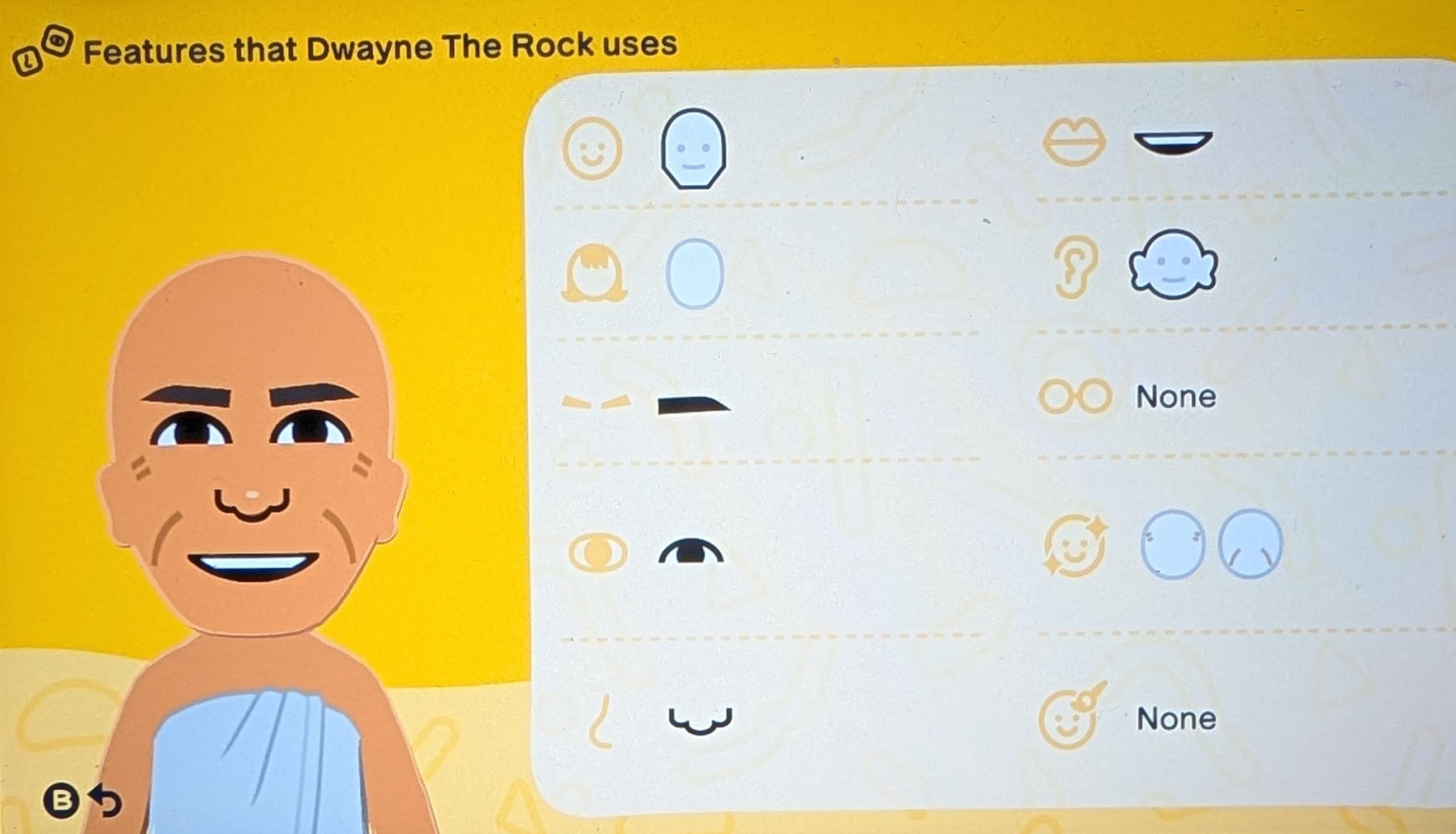 Dwayne the Rock Johnson Mii features guide